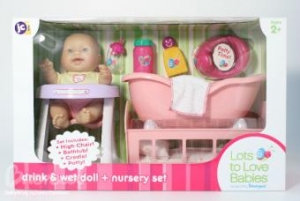 купить куклу в Минске JC Toys 16600 Пупс в н-ре с горшком,ванночкой и стульчиком д/кормления